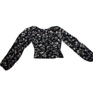 Free People Boho New Final Rose Blouse - Black Combo, size Small. Long sleeve.